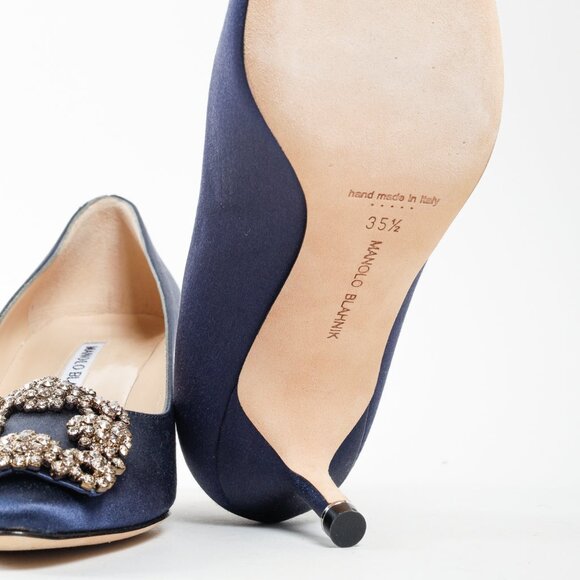 Manolo Blahnik Hangisi Blue Satin Jewel Pumps - Picture 5 of 9